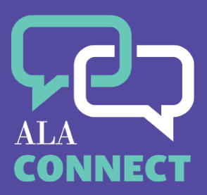 The ALA Connect logo shows two intersecting speech bubbles, with the words ALA Connect below them.