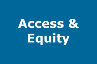 Access & Equity in white letters on a darker blue background