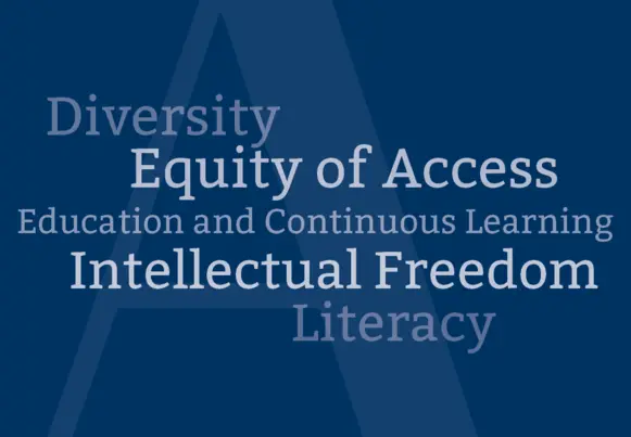 ALA's key mission areas: Diversity, Equity of Access, Education and Continuous Learning, Intellectual Freedom, and Literacy