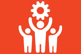 icon of three people holding a gear