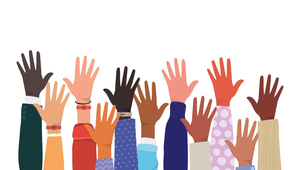 Illustration of multiple raised hands